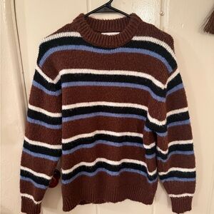 Zara Brown and Blue Striped Crewneck Sweater